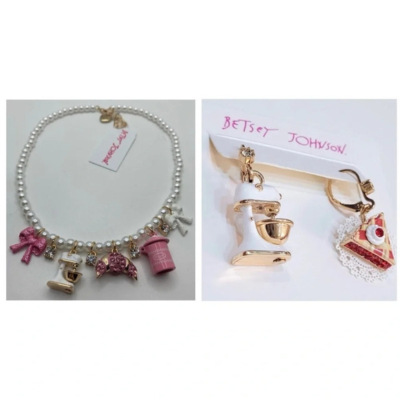 BETSEY JOHNSON SET Baby Cakes Baker’s Delight Charm Necklace & Earrings NEW NWT - Picture 1 of 14